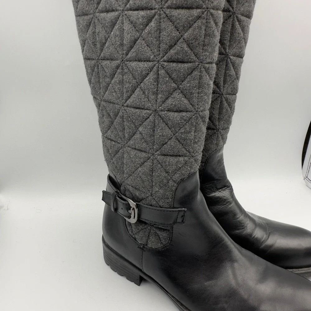 Franco Sarto Penelope Black Leather Grey Quilted Wool Tall Riding Boots 7.5M